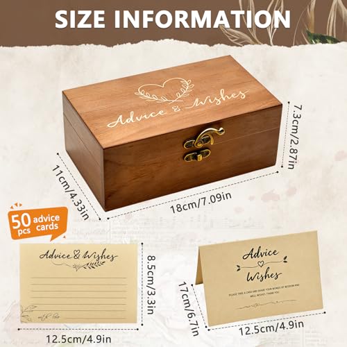 Wooden Advice & Wishes Memory Box with 50 Pcs Kraft Tan Cards for Wedding - Bridal Shower Guest Book Alternative- Versatile Keepsake for Newlyweds, Baby Shower, Graduation & Birthday Party ﻿ (Set) - color: Set