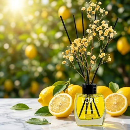 Loris Lemon Reed Diffuser Set with Dried Flowers | Reed Diffusers for Home with Sticks | Bathroom Diffuser & Room Scent | Long-Lasting Home Fragrance | 120 mL / 4.06 fl oz - color: Lemon