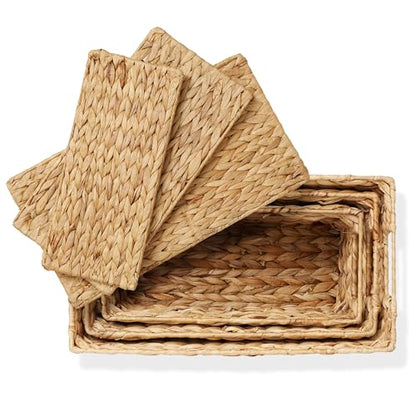 Casafield Set of 3 Water Hyacinth Storage Baskets with Lids, Natural - Small, Medium, Large Woven Nesting Bins for Bathroom, Bedroom, Closets, Shelves