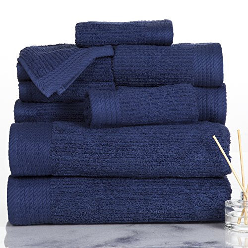 Lavish Home 10PC Bathroom Towels Set - 525GSM 100% Cotton Bathroom Essentials with 2 Bath Towels, 2 Hand Cloths, 4 Wash Cloths and 2 Fingertip Fabric for Shower, Gym, Spa, and Dorm (Navy) - color: Navy, size: 27" x 54"