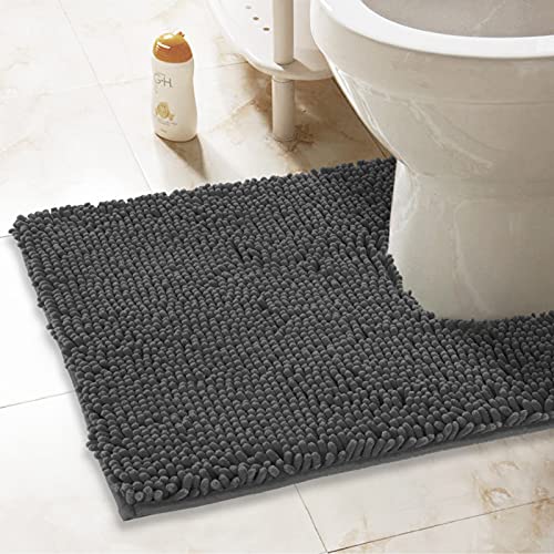 Standard 24"x21" U-Shaped Non-Slip Shaggy Chenille Toilet Contour Bathroom Rug with Water Absorbent, Charcoal Gray - color: Charcoal Gray, size: 24" x 21" (U-Shaped)