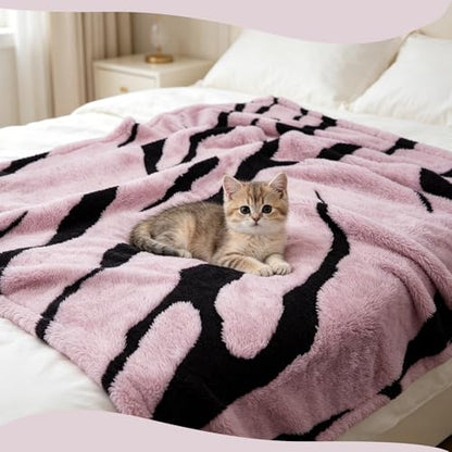 Zebra Printed Fleece Throw Blanket-Cozy Soft Lightweight Fuzzy Throw Blanket for Sofa, Couch, Bed & Chair,Black and Pink, 50" x 70" - color: Black and Pink