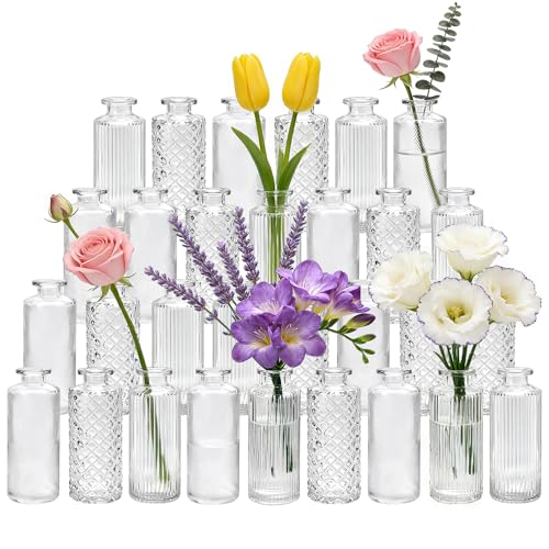 Glass Bud Vases 30 Pack, Small Clear Flower Vases for Centerpieces in Bulk | Mini Vintage Vases for Wedding, Party, Home or Table Decorations - color: Clear