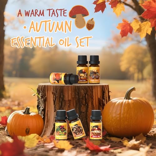 Soulorigin Autumn Fragrance Oils Set, Essential Oil for Diffuser, Fall Scent Diffuser Oil, Use for Soap Candle Making,Pumpkin Spice, Spiced Cider, Maple Syrup, Autumn Harvest, Cinnamon, and Apple Pie - color: Autumn