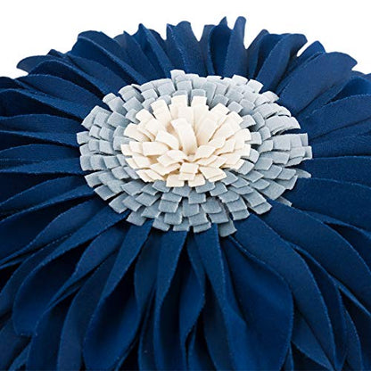 JWH Flower Velvet Throw Pillow Covers Aeshtetic Decorative 3D Sunflower Accent Pillow Case Round Pillowcase Handmade Cushion for Living Room Bed Couch Home 12 Inch Navy Blue