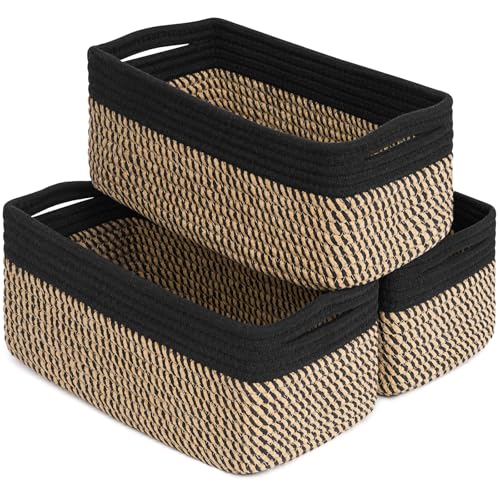 Goodpick 3-Pack Wicker Storage Baskets for Shelves, 13 x 8 x 5 in | Woven Baskets for Shelves, Closet Organizer Bins, Empty Baskets for Gifts,Woven Basket for Play Room, Black & Jute - color: Black & Jute, size: Medium (13"L x 8"W x 5"H)