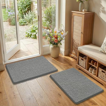 Bcoimo Bath Rug Mat Sets, 2 Piece Extra Soft Chenille Gray Bathroom Mat Set | Non Slip with Rubber BackingBathroom Rug set; Machine Washable;Extra Soft Bath Rug;High Absorbent、Quick Drying Microfiber mat - color: Grey, size: 30×20 Plus 30×20