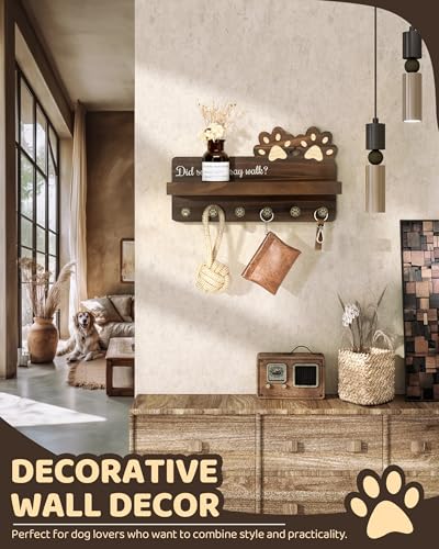 MTERSN Cute Dog Leash Holder for Wall for Pet Station Organizer, Brown - color: Brown