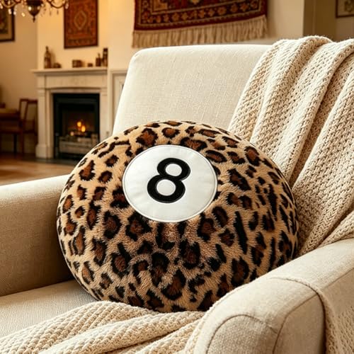 Cheetah 8 Ball Pillow - 14 Inch Leopard Print Throw Pillow, Soft Faux Fur Round Decorative Cushion for Home Bed, Sofa, Couch, Bedroom & Living Room (Cheetah) - color: Cheetah