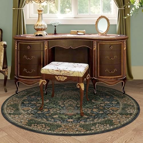 4ft Round Washable Area Rug Non-Slip Carpet for Bedroom Gold Green - color: Gold Green (Larger Pattern), size: 4' (Round)