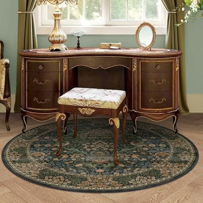4ft Round Washable Area Rug Non-Slip Carpet for Bedroom Gold Green - color: Gold Green (Larger Pattern), size: 4' (Round)