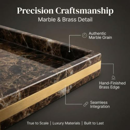 Brown Marble Vanity Tray, 12" x 8" Stone Bath Counter Organizer | Genuine Brown Marble, Warm Chocolate Veining, 12 x 8 Inch, for Perfume and Skincare, on Vanity and Kitchen Counter - color: Brown