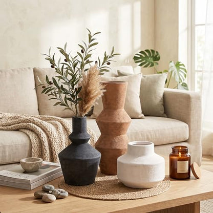 DREAMLOOM Modern Modern Ceramic Vase Set of 3, Rust | Funnel Shaped, Farmhouse Rustic, Pampas Grass, Home Decor, Living Room Bedroom Kitchen Shelf Centerpiece - color: Rust Red Combo - Funnel-shaped