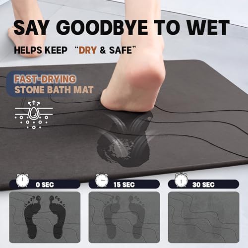 2 Pack Stone Bath Mat,Diatomaceous Earth Shower Mat,Fast-Drying Stone Bathroom Floor Mat,Absorbent Non-Slip Diatomite Mats for Bathtub,Grey Marble - color: Grey Marble-24*16-2 Pack