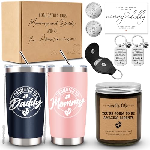 Pregnancy Gifts for New Parents, Mommy and Daddy 20 Oz Tumbler Gift Set for Expecting First Time Parents, Baby Shower, Gender Reveal, First Time Mom and Dad, Mother's Day, Father's Day, Christmas Gift