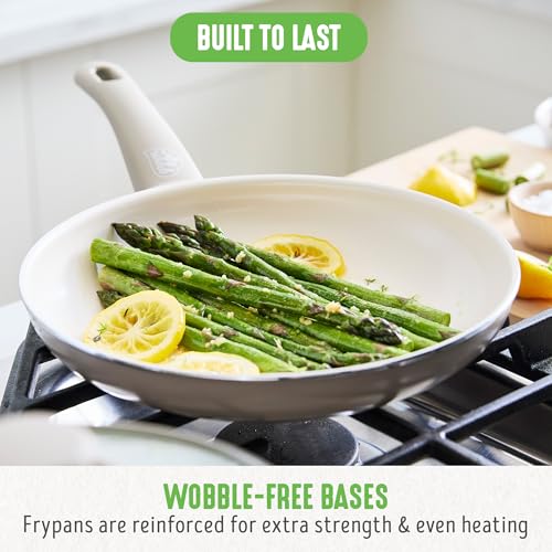 GreenLife 16 Piece Ceramic Nonstick Pots & Pans Cookware Set, Taupe | PFAS-Free Nonstick Coating, Stockpot, Frying Pans, Saucepans, Sauté Pan, Stay-Cool Handles, Dishwasher & Oven Safe up to 350F - color: Taupe, style: Soft Grip