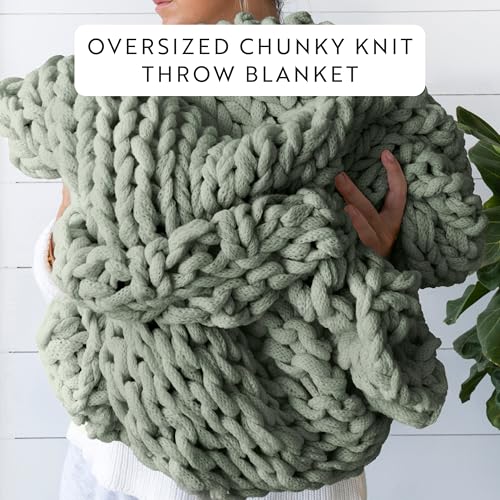 Merit Linens Chunky Knit Throw Blanket - One Size Eucalyptus - color: Chunky Hand-knit Eucalyptus