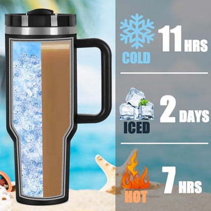 4 Pack 40 Oz Tumblers with Handle Bulk, Double Wall Vacuum Insulated Stainless Steel Tumblers with Lid and Straw, 40 oz Cups with Silicone Spill Proof Stopper Set (Black-2,White-2) - color: Black-2,White-2
