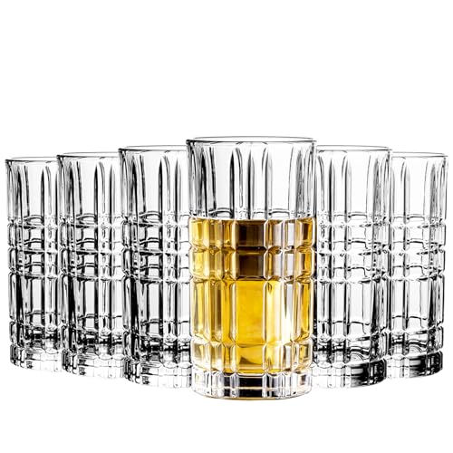 Highball Glasses Set of 6, Tall Beverage Glasses Collins for Water, Juice, Cocktails, Beer, Soda, Wine (14 OZ) - style: Style D