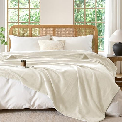CHUFFED Cotton Waffle Blanket King Size - Plush Milk Velvet & Reversible Waffle Weave,Anti-Static 500Gsm Design，Thick Cozy Soft Winter Blanket for Bed, Couch, Sofa - Beige, 104x90 Inches - color: Beige, size: King
