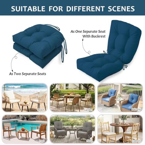 Outdoor Chair Cushions Set of 2, 19"x19" Tufted Outdoor Seat Cushions, Waterproof Patio Furniture Cushions,Navy Blue - color: Navy Blue