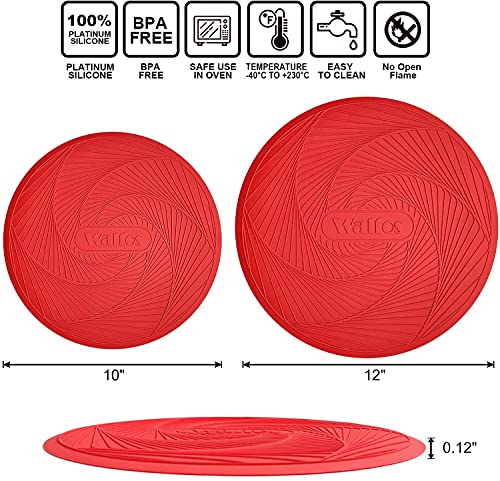 Walfos 12 10 Inch Silicone Microwave Mats, Microwave Splatter Cover for Food, Pot Holders for Kitchen, Non-Slip Heat Resistant Silicone Mats for Microwave, Oven, Hot Pan, Pot (Red) - style: 10+12in, 2 Red Microwave Mat