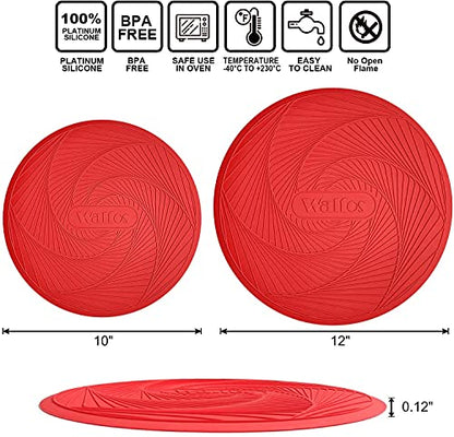 Walfos 12 10 Inch Silicone Microwave Mats, Microwave Splatter Cover for Food, Pot Holders for Kitchen, Non-Slip Heat Resistant Silicone Mats for Microwave, Oven, Hot Pan, Pot (Red) - style: 10+12in, 2 Red Microwave Mat
