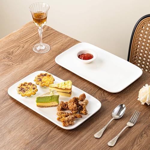 White Serving Platters Set of 2 – 13.5 Inch Rectangular Serving Platters, Large Porcelain Serving Platters for Party, Appetizers, Sushi, Steak & Dessert - size: Rectangular 13.5in