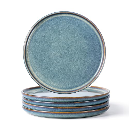 AmorArc Ceramic Plates Set of 6, 8.5 Inch Stoneware Small Plates Set | Reactive Glaze Dishes for Kitchen Dessert, Salad, Appetizer, Dinner, Microwave & Dishwasher Safe, Scratch Resistant Dishware - color: Ceylon Blue, size: 8.5 inch