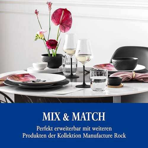 Villeroy & Boch Manufacture Rock Set of 4 White Wine, Crystal Glass Black Stem, Dishwasher Safe | Black-stemmed crystal glass wine goblets, hand wash only, freshen up the table for white wine service - color: Clear/Black