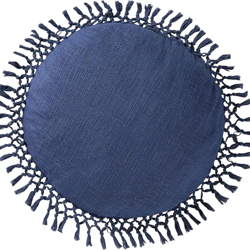 Indigo Ink Tufted Medallion Round Pillow, Navy Blue, 20 x 20 in | Soft & Warm Throw Cushion for Bed or Couch, Generously Filled Insert Holds Shape, No Fluffing Needed, Spot Clean Damp Cloth - color: Navy Blue, size: 20" Round