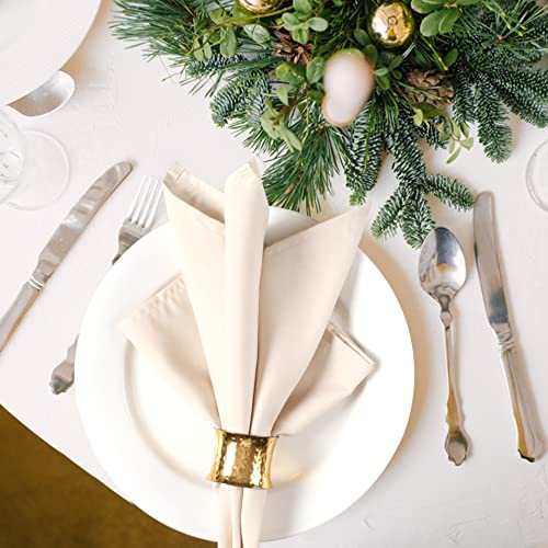 Ramanta Home Set of 12 Polyester Cloth Napkins 18x18 Inches, Beige | Polyester Napkins with Hemmed Edges, Washable Reusable Dinner Napkins Ideal for Parties, Weddings, Hotels and Banquets - color: Beige, size: 18" x 18" (Set of 12)