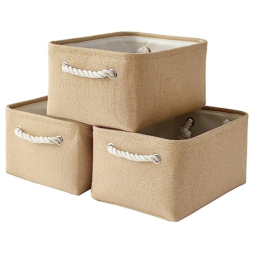 Storage Bins for Shelves - Medium 3Pack 13.8L*9.8W*6.7H inch Canves Storage Basket for Organizing, Fabric Storage with Handles for Clothes Baby Dog Toys(Beige) - color: Beige, size: 3PCS/Medium -13.8Lx9.8Wx6.7H