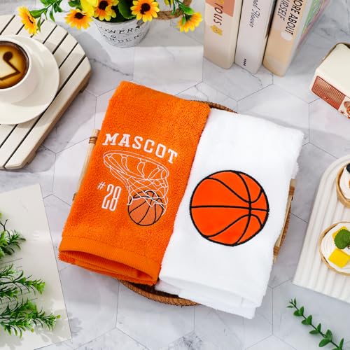 JarThenaAMCS 2Pcs Basketball Hand Towels Cotton Embroidered Bathroom Towel Sports Ball Absorbent Bath Towel for Hand Drying Cleaning Cooking, 29.5 x 13.7 Inch