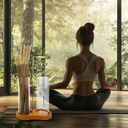 2 in 1 Glass Incense Holder for Sticks, Incense Burner with Ash Catcher, Hanging Incense Holders with Glass Ash Catcher for Meditation, Yoga, Spa, Home Decor, Room