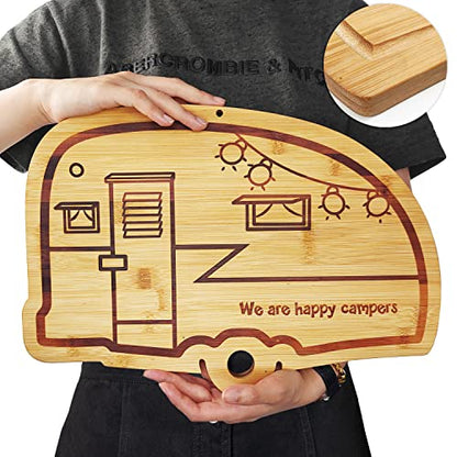 Happy Camper Bamboo Large Cutting Board, RV Wood Cutting Board for Kitchen | Personalized Chopping Board for BBQ, Charcuterie Board & Camper Decor, Housewarming & Wedding Gifts for Women and Couples - style: big