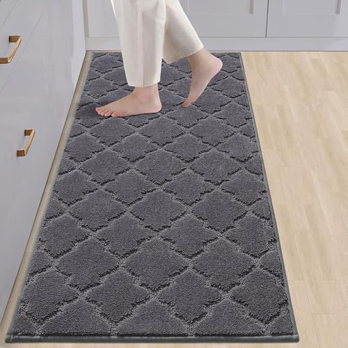 COSY HOMEER Kitchen Rugs Non Slip Washable 24"x60",Dark Grey | Absorbent Soft Kitchen Runner Rug,Stain Resistant Kitchen Mat for Floor,Polyester Standing Floor Mat for Sink,Hallway,Laundry - color: Dark Grey, size: 24"X 60"