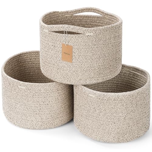 3 Pack Small Rope Storage Baskets, 9.82×9.82×7.1", Brown | Cotton Basket for Gifts Empty, Cute Round Woven Basket, Decorative Shelf Basket Organizer, Organizing Basket for Shelves - color: Brown-3PCS