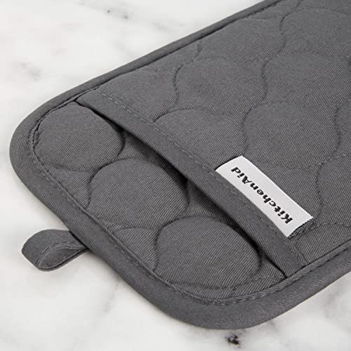 KitchenAid Quilted Cotton Terry Cloth Oven Mitt, Pot Holder, Kitchen Towel 4-Pack Set, Heat Resistant, Silicone Grip, Gift Set, Charcoal Grey, 16"x26", 7"x13" & 7"x10" - color: Charcoal Grey