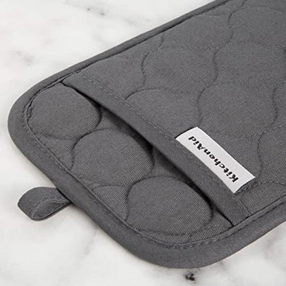 KitchenAid Quilted Cotton Terry Cloth Oven Mitt, Pot Holder, Kitchen Towel 4-Pack Set, Heat Resistant, Silicone Grip, Gift Set, Charcoal Grey, 16"x26", 7"x13" & 7"x10" - color: Charcoal Grey