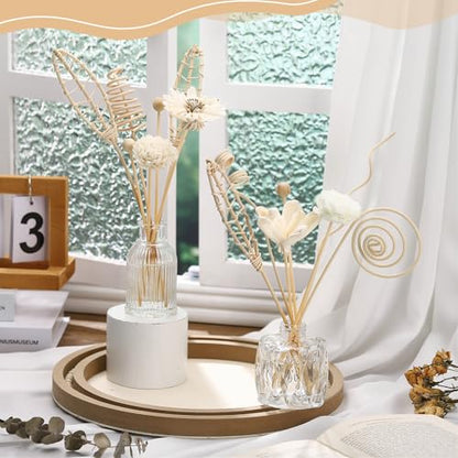 Queekay 32 Pcs Reed Diffuser Sticks Set Include 21pcs Natural Rattan Wood Beads, 11 Style Fragrance Diffuser, Rattan Reed Fragrance Replacement for Home(Wooden Color) - color: Wooden Color