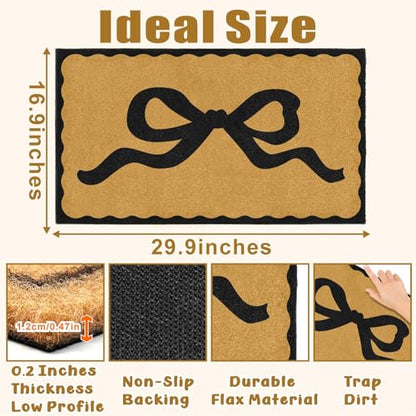 Coir Front Doormat Outdoor Welcome Mat Bow Rug for Outside Entrance 17"x30" - color: Coir Bows