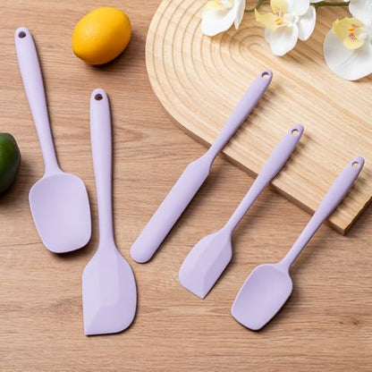 Silicone Spatula Set,5 Piece Food Grade Rubber Spatulas,Lavender | Spatulas Silicone Heat Resistant for Baking,Cooking,and Mixing High Heat Resistant Non Stick Dishwasher Safe BPA-Free - color: Lavender
