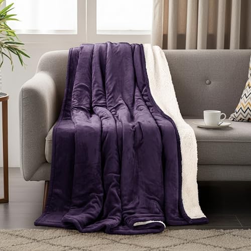 Utopia Bedding Reversible Plush Sherpa Blanket Throw Size Plum, 50x60 Inch | Soft, Warm, Fleece, Bed, Sofa, Couch, Camping, Travel, Cozy, All Season - color: Plum, size: Throw (50x60 Inch)