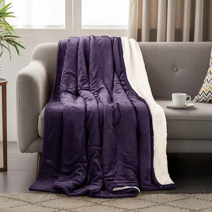 Utopia Bedding Reversible Plush Sherpa Blanket Throw Size Plum, 50x60 Inch | Soft, Warm, Fleece, Bed, Sofa, Couch, Camping, Travel, Cozy, All Season - color: Plum, size: Throw (50x60 Inch)