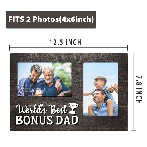 Gifts for Bonus Dad Fathers Day, Bonus Dad Gifts from Bonus Son Daughter 3D Photo Frame Hold 4x6 Inches Two Photos, World's Best Bonusdad Gift Gag Birthday Gift for Him on Father's Day - color: Bonus Dad