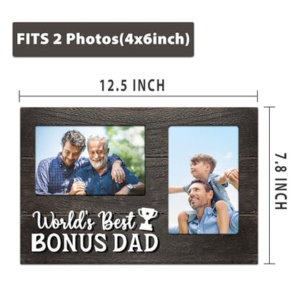 Gifts for Bonus Dad Fathers Day, Bonus Dad Gifts from Bonus Son Daughter 3D Photo Frame Hold 4x6 Inches Two Photos, World's Best Bonusdad Gift Gag Birthday Gift for Him on Father's Day - color: Bonus Dad