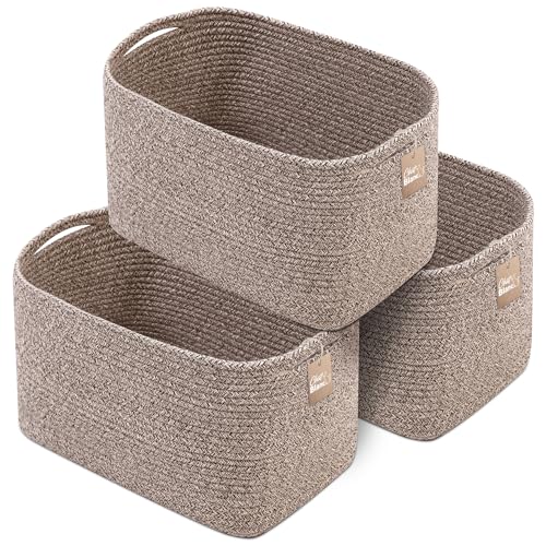 CHAT BLANC Cotton Rope Baskets for Organizing, Shelves, Toys, Storage, Shoe, Bathroom, Laundry, Towel, Nursery, Home Decor, Blanket, Cloth Woven Bins Fabric (Brown, 15"x10"x9") - color: Brown