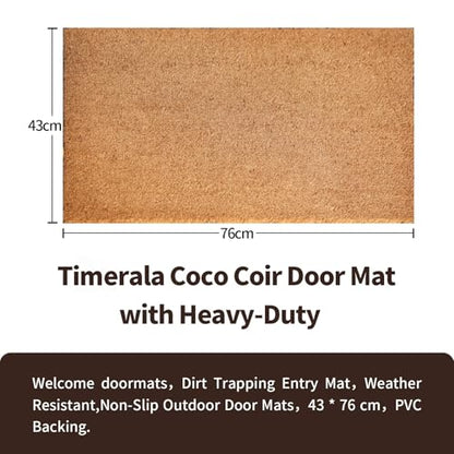 Coco Coir Door Mat with Heavy-Duty，Welcome doormats，Dirt Trapping Entry Mat，Weather Resistant,Non-Slip Outdoor Door Mats，43 * 76 cm，PVC Backing