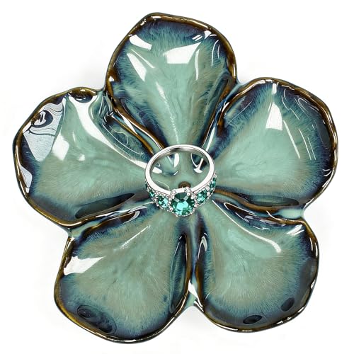 SEEDUSTRY Ceramic Jewelry Tray, Petal Ring Dish, Small Ceramic Jewelry Trinket Holder, Desktop Decoration, Dainty‌ Plate for Rings, Earrings, Necklace, Gifts for Mother Girlfriend Daughter Sister - color: Mist Green